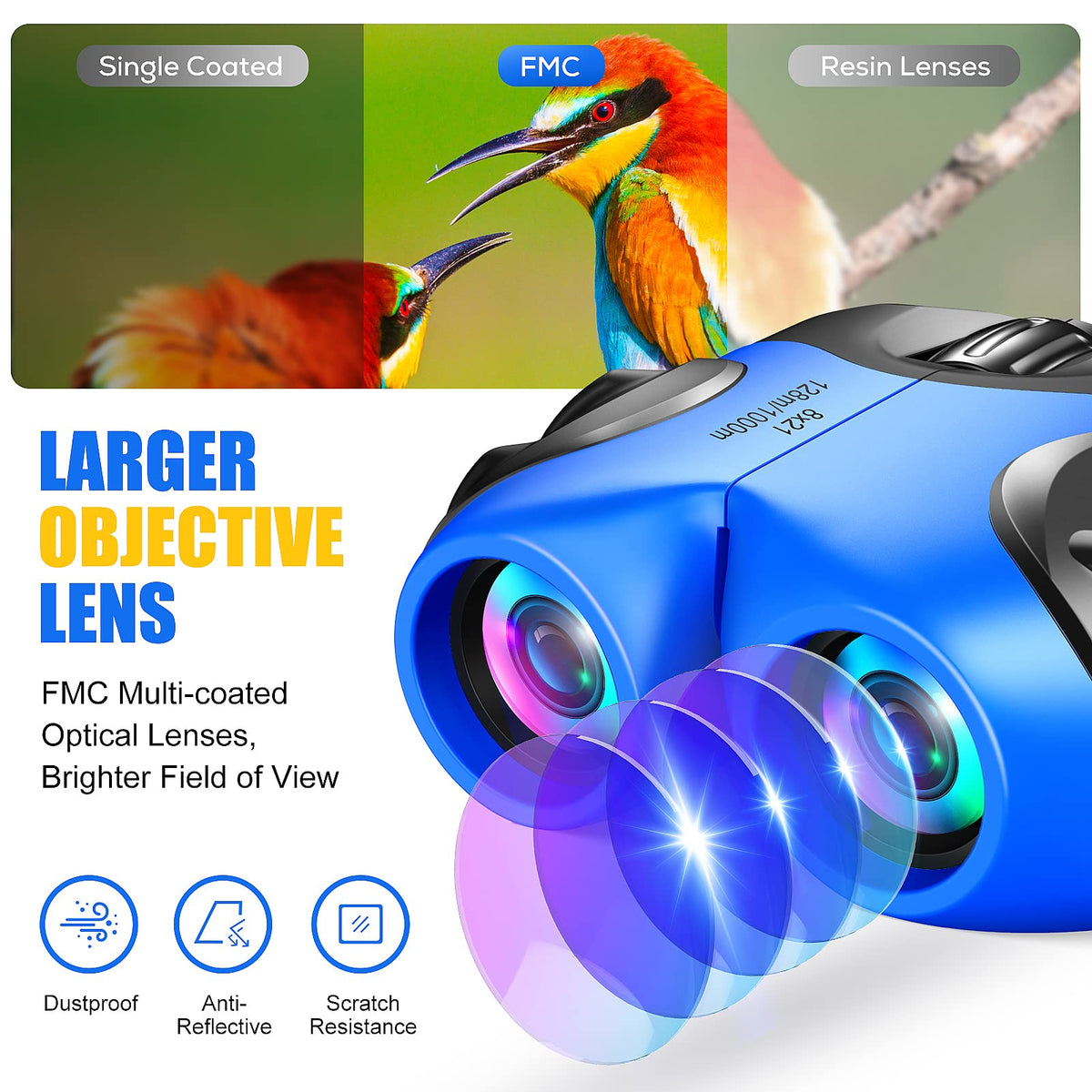 LET'S GO! Compact Waterproof Kids Binoculars — 8x Magnification for Outdoor Adventures (5-9 yrs)
