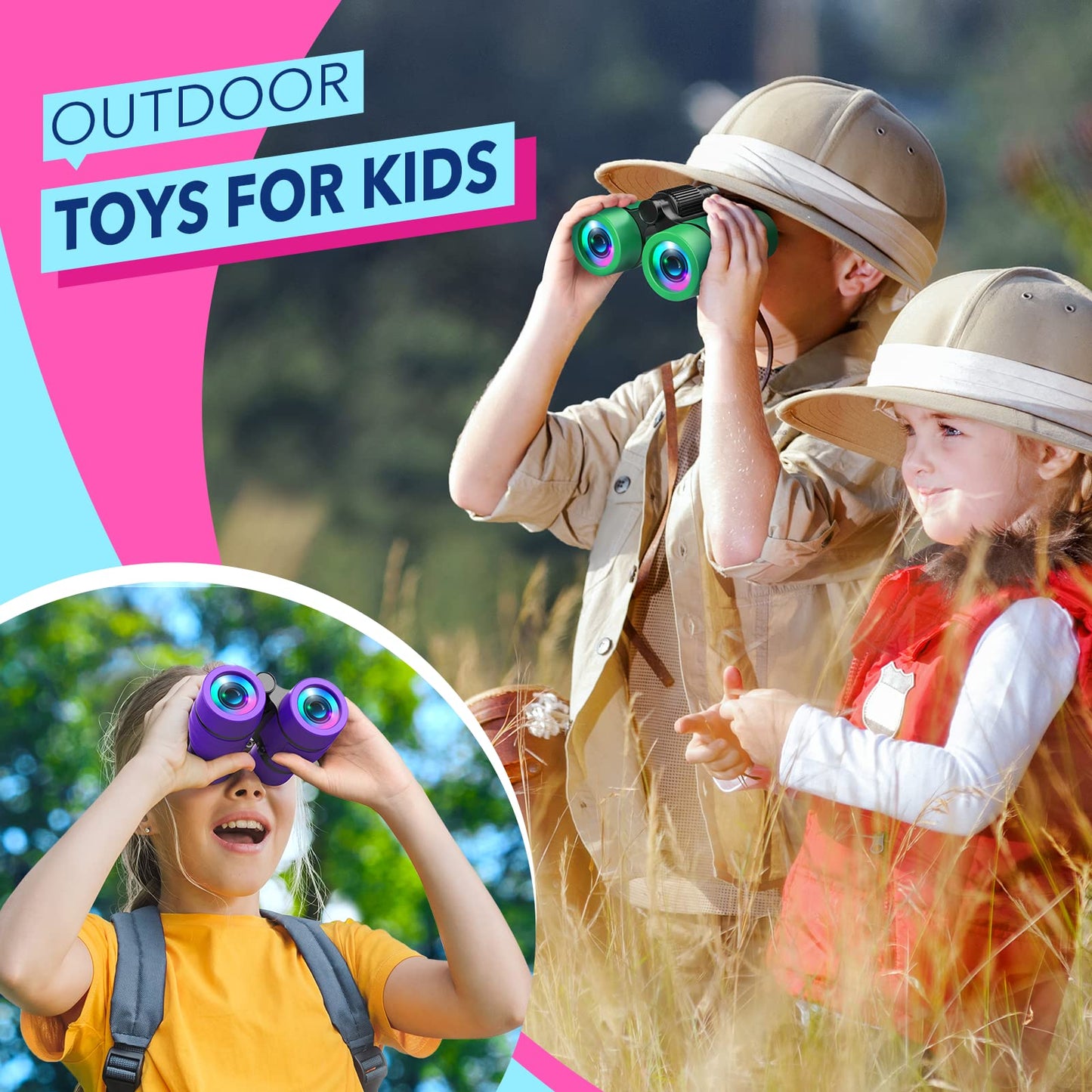 LET'S GO! Compact Bird Watching Binoculars for Kids 3-7 | Outdoor Educational Toy