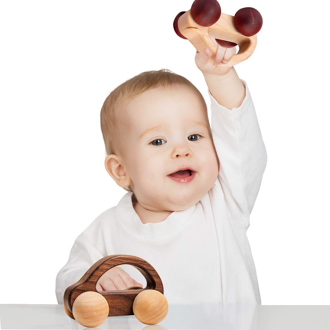 Let's Make Organic Baby Push Car Wooden Toys - 2pc Montessori Fine Motor