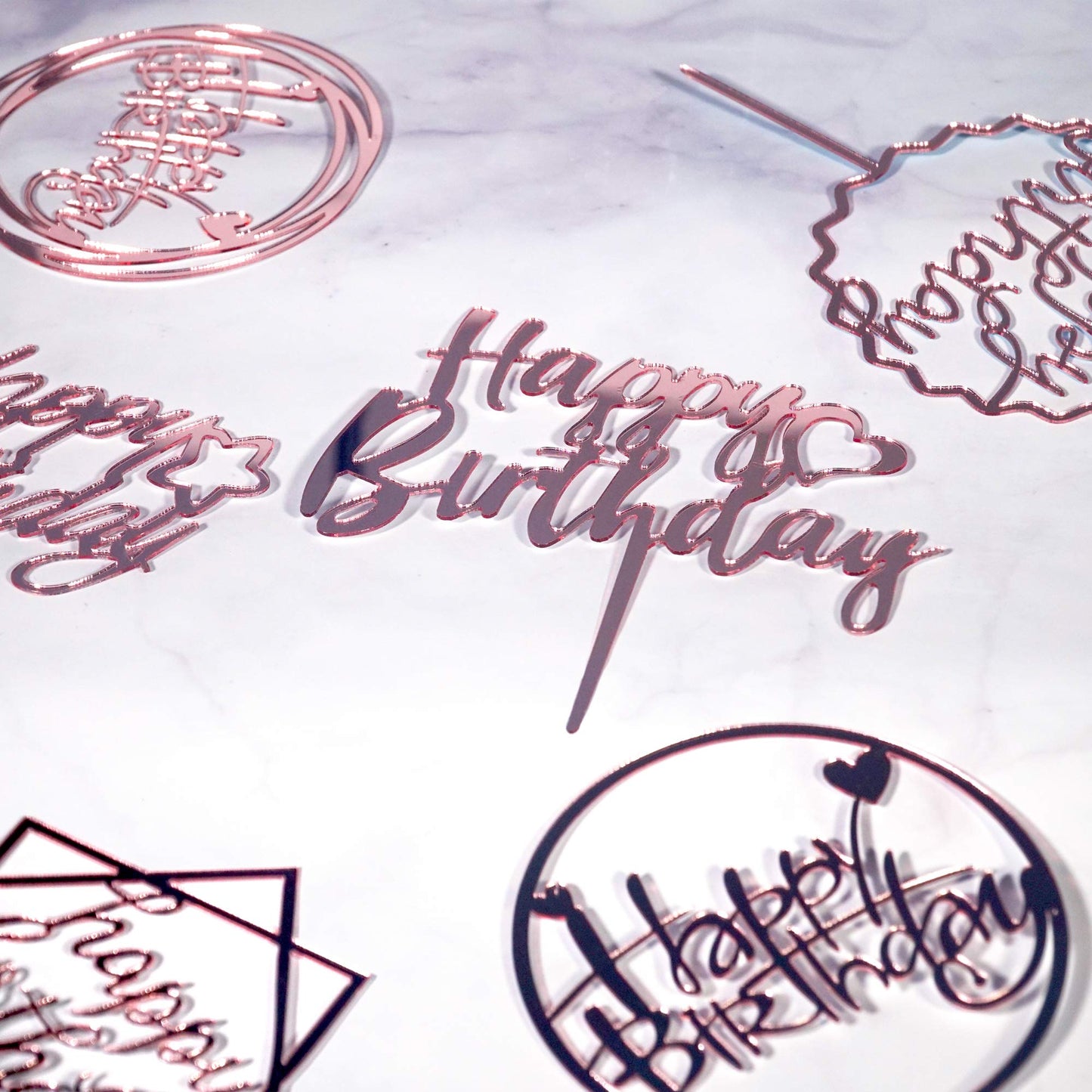 LetsCake 6-Pack Rose Gold Birthday Topper Set | Double-Sided Acrylic Sign