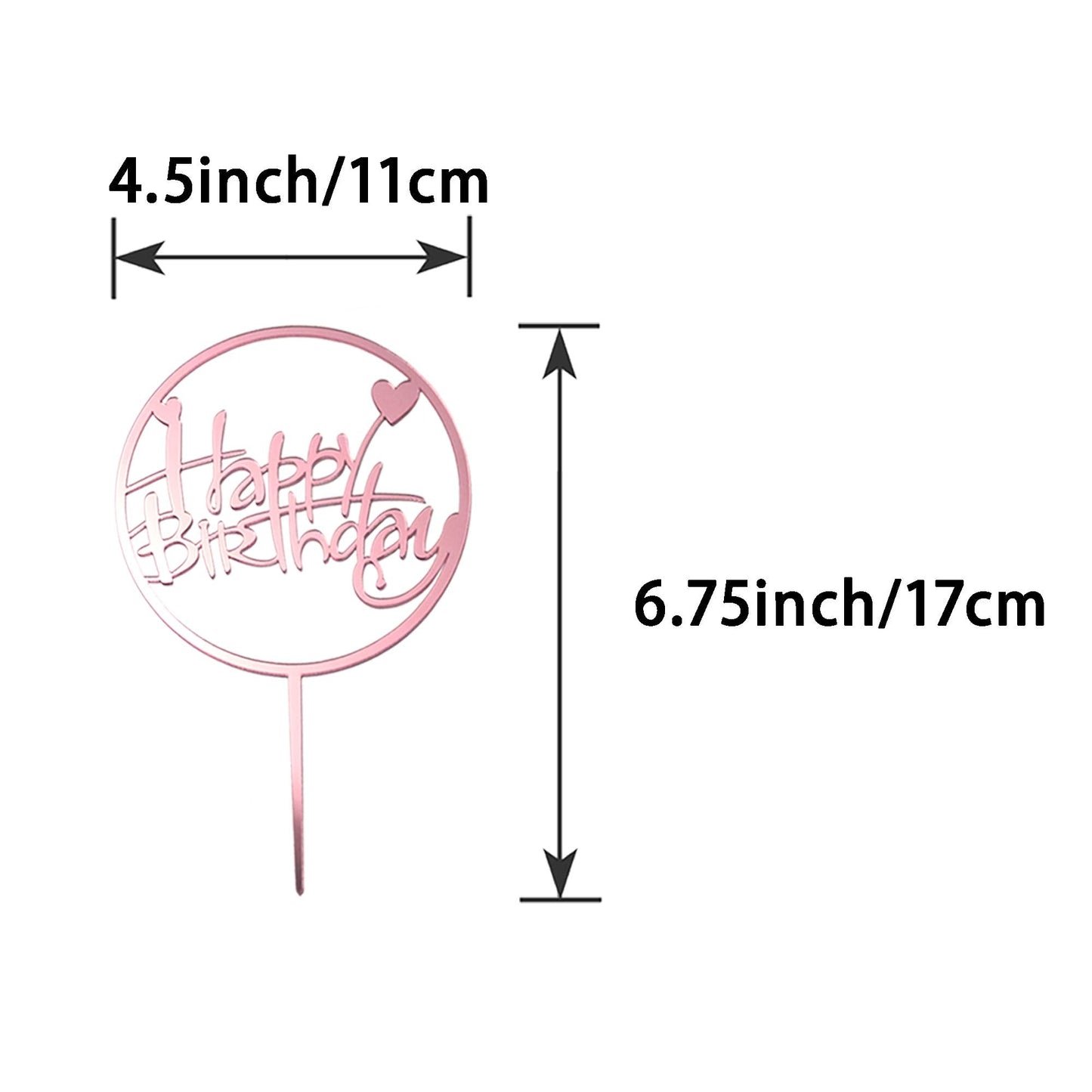 LetsCake 6-Pack Rose Gold Birthday Topper Set | Double-Sided Acrylic Sign