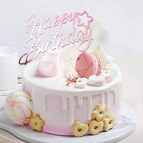 LetsCake 6-Pack Rose Gold Birthday Topper Set | Double-Sided Acrylic Sign