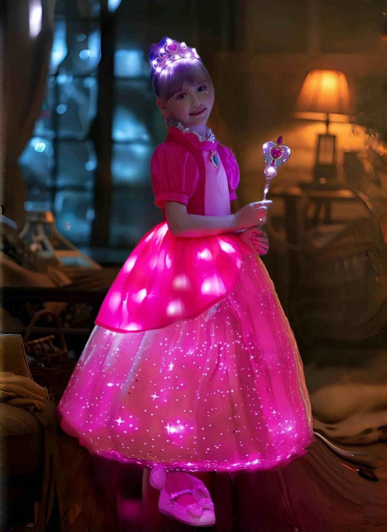 Letsglow Light Up Girl Princess Dress Rosered 3-4 – Glow Costume for Kids
