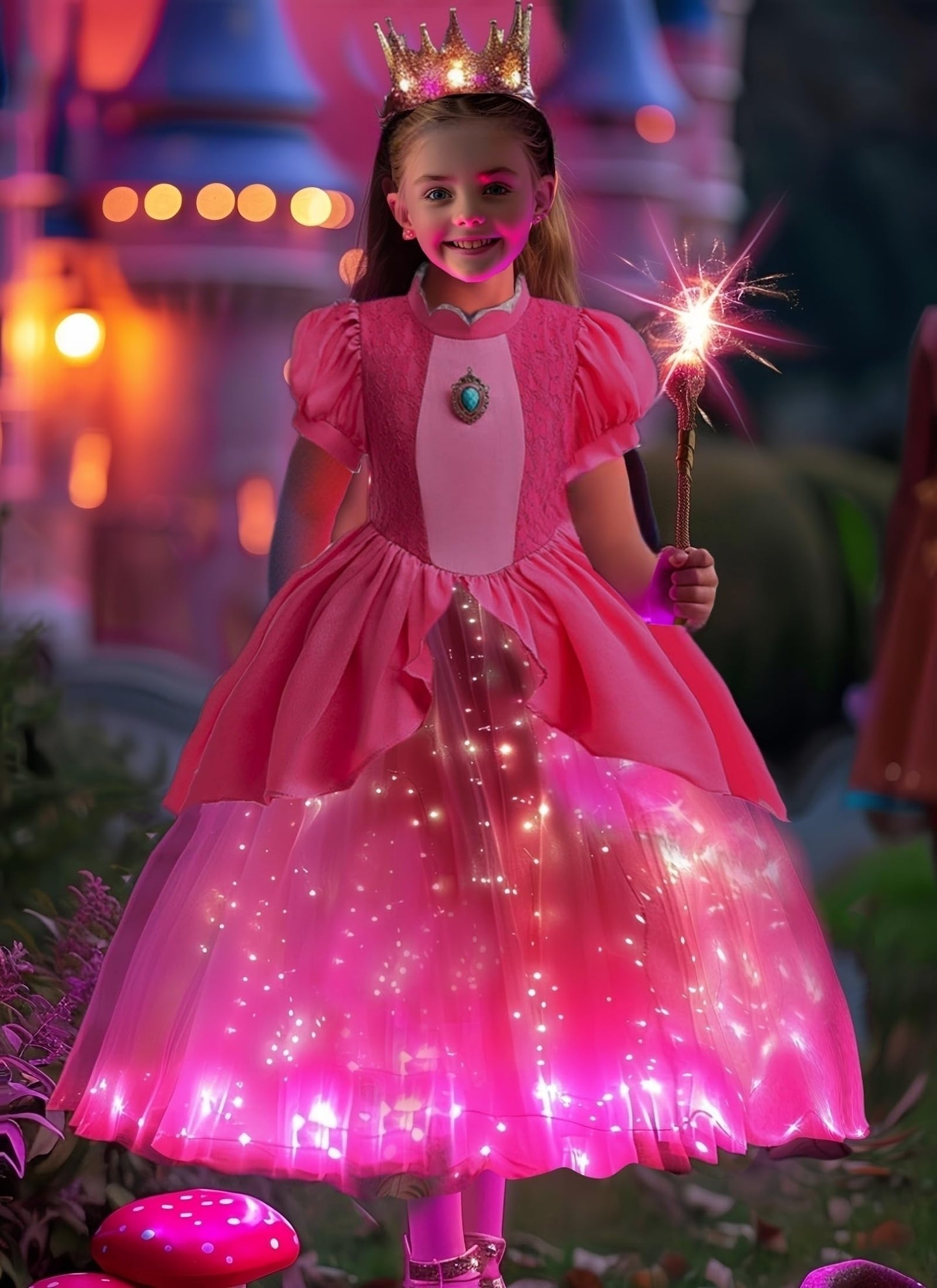 Letsglow Light Up Girl Princess Dress Rosered 3-4 – Glow Costume for Kids