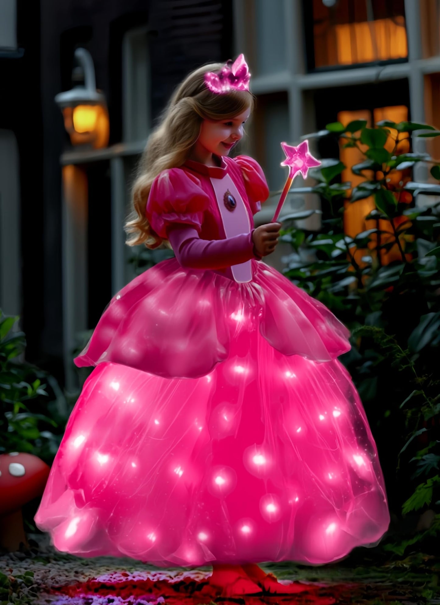 Letsglow Light Up Girl Princess Dress Rosered 3-4 – Glow Costume for Kids