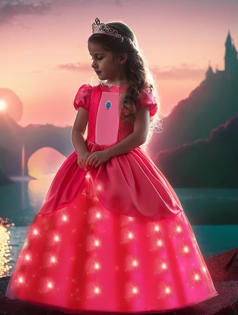 Letsglow Light Up Girl Princess Dress Rosered 3-4 – Glow Costume for Kids
