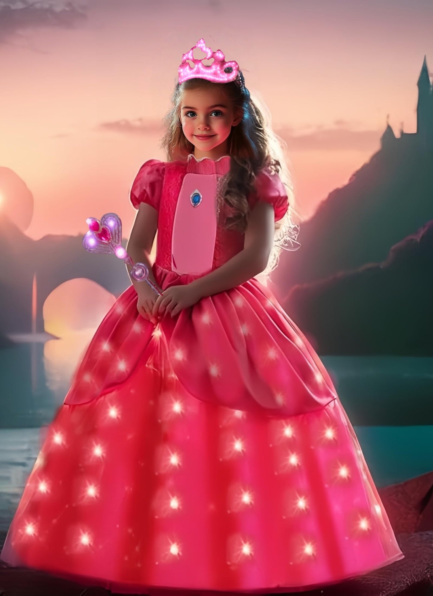 Letsglow Light Up Girl Princess Dress Rosered 3-4 – Glow Costume for Kids