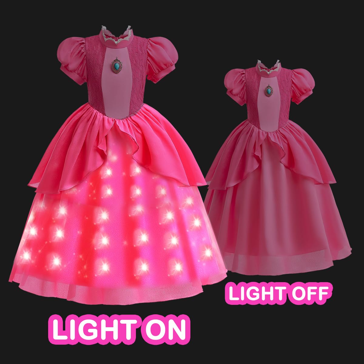 Letsglow Light Up Girl Princess Dress Rosered 3-4 – Glow Costume for Kids