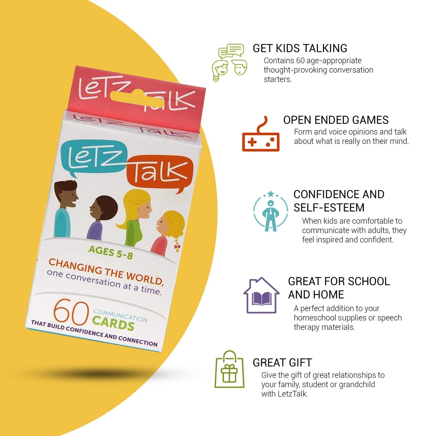 Letz Talk Conversation Cards for Kids 5-8 — Confidence & Emotional Intelligence