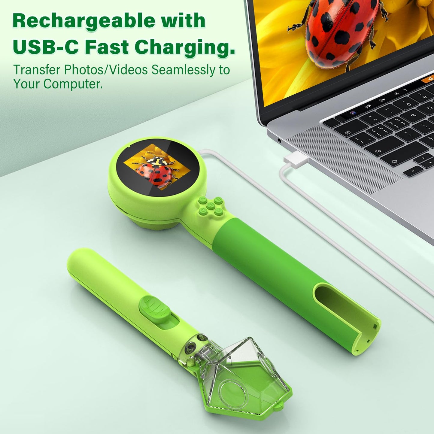 LEUOA Kids Microscope — 2-in-1 Bug Catcher, 1080P HD, USB-C Rechargeable STEM Kit