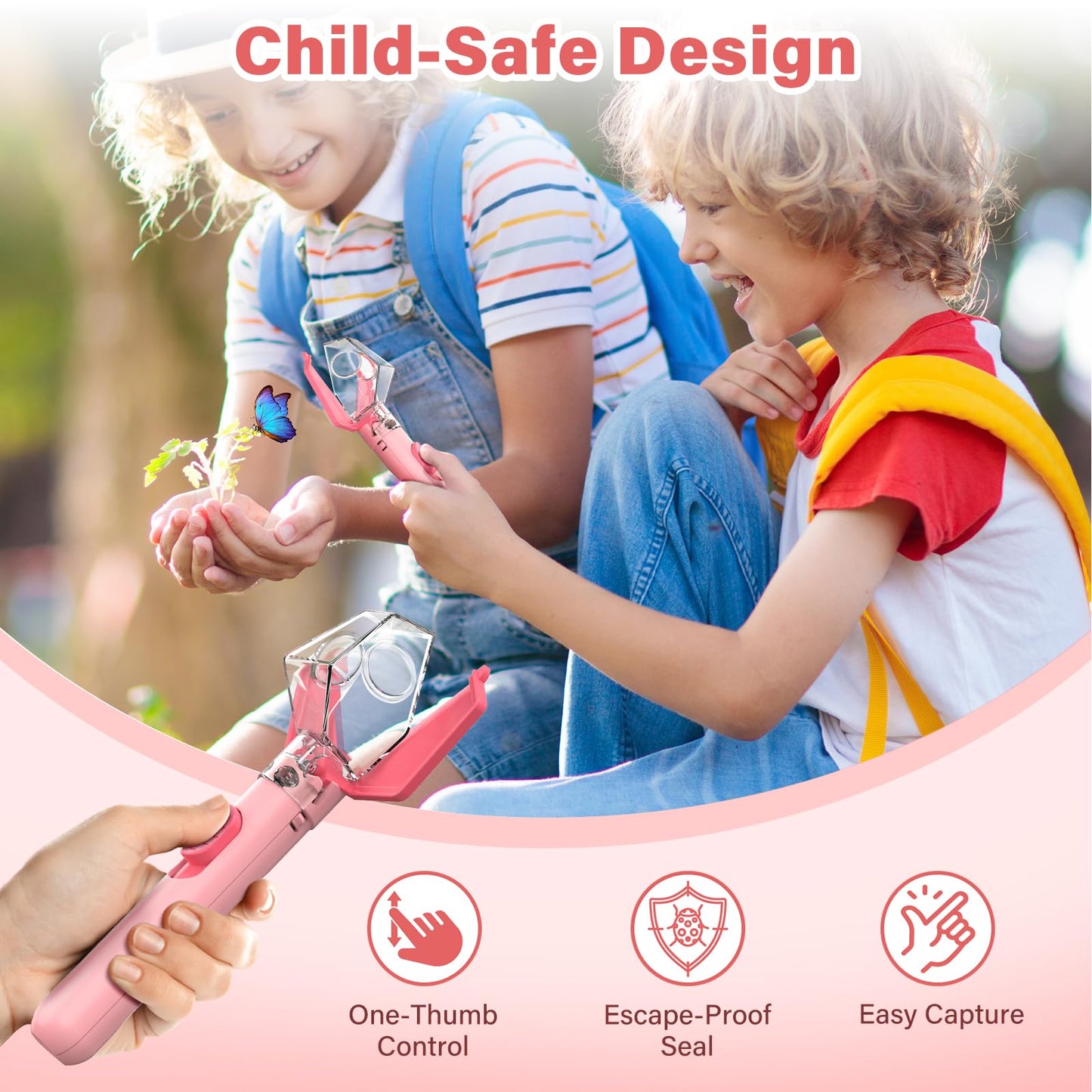 LEUOA Bug Catcher for Kids – 6x Magnifier Insect Trap (Pink) | STEM Toy