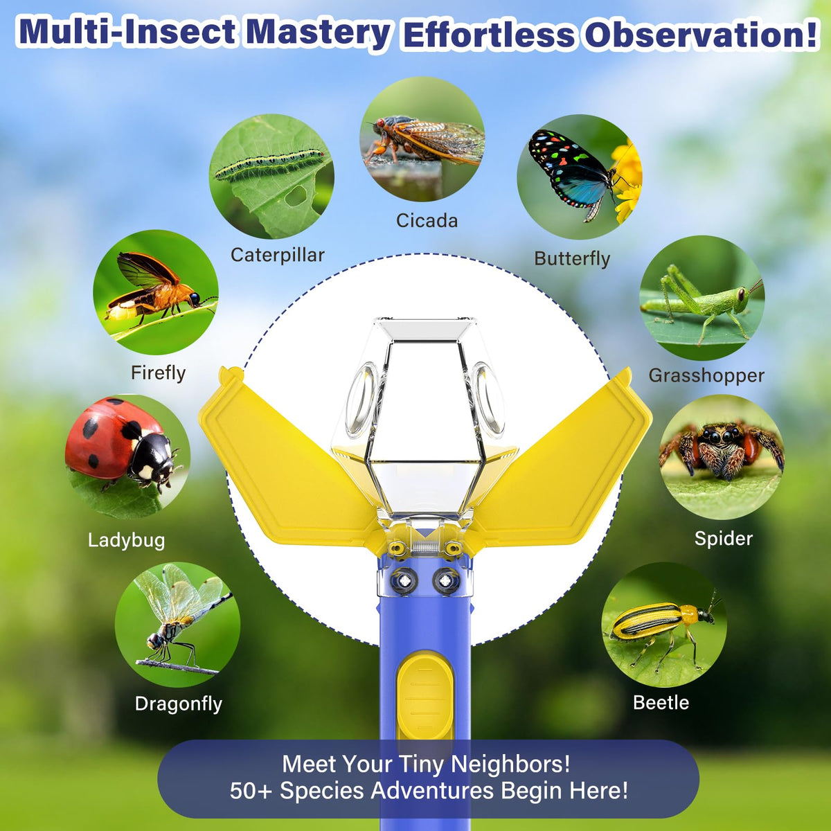 LEUOA Bug Catcher for Kids — Insect Trap Kit with 6x Magnifier (Blue, 2-Pack) | STEM Exploration