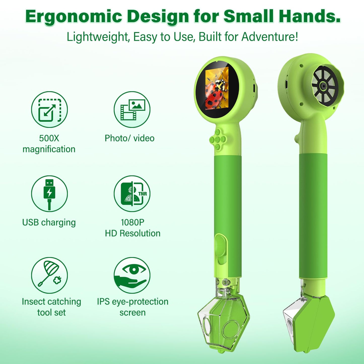 LEUOA Kids Microscope — 2-in-1 Bug Catcher, 1080P HD, USB-C Rechargeable STEM Kit