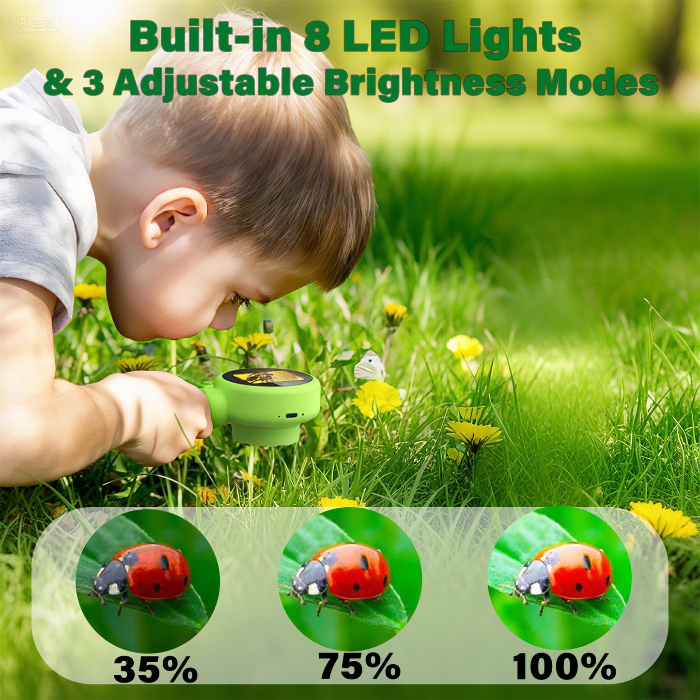 LEUOA Kids Microscope — 2-in-1 Bug Catcher, 1080P HD, USB-C Rechargeable STEM Kit