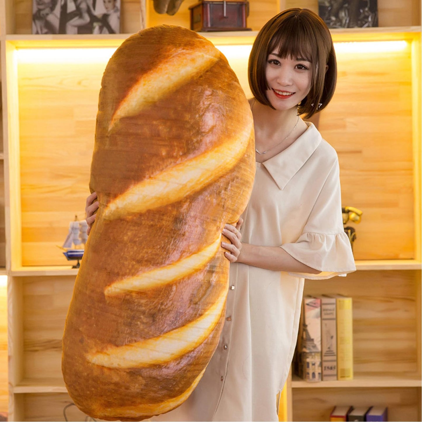 Levenkeness 3D Simulation Bread Shape Plush Pillow – 80 cm Soft Toast Bread Cushion for Home Decor