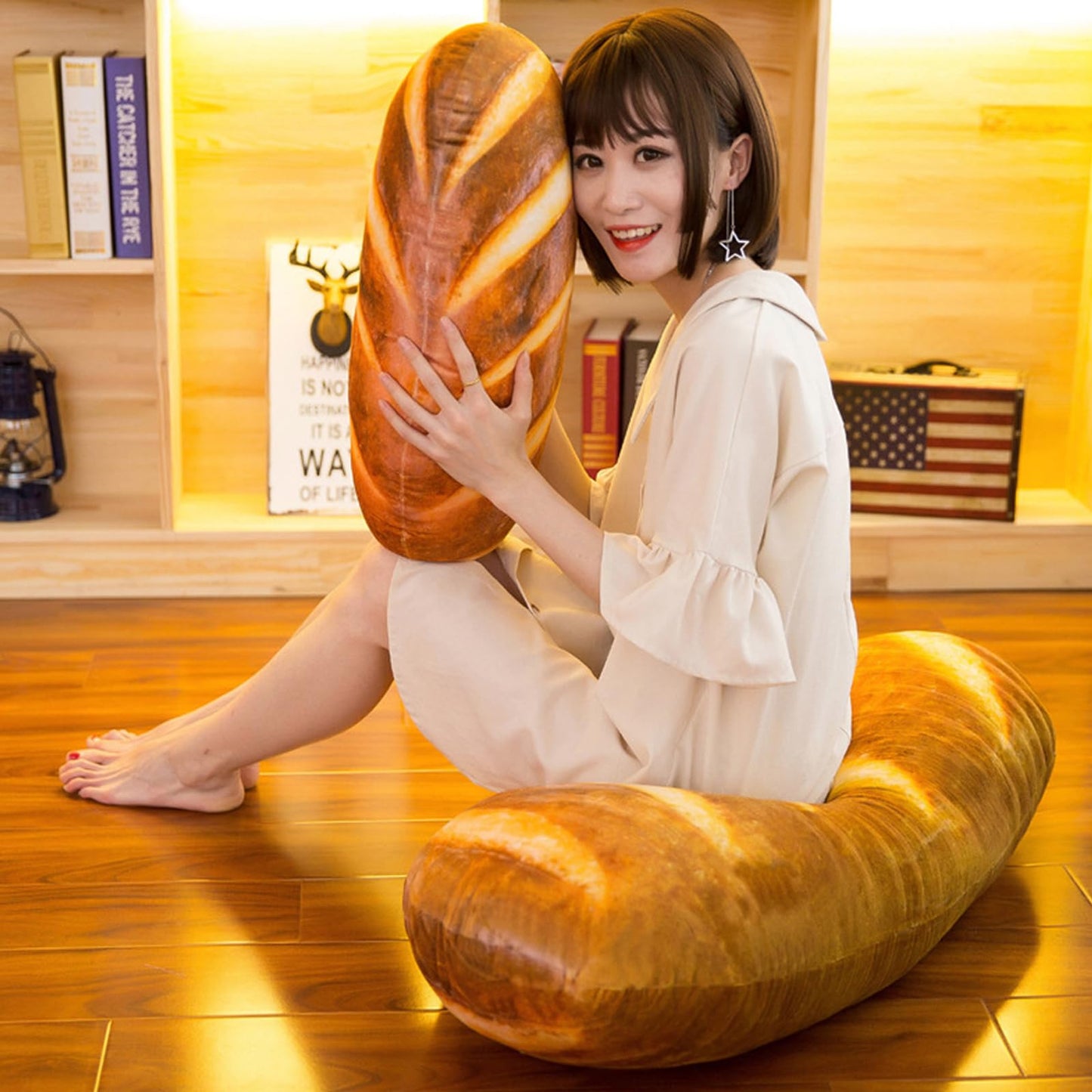 Levenkeness 3D Simulation Bread Shape Plush Pillow – 80 cm Soft Toast Bread Cushion for Home Decor