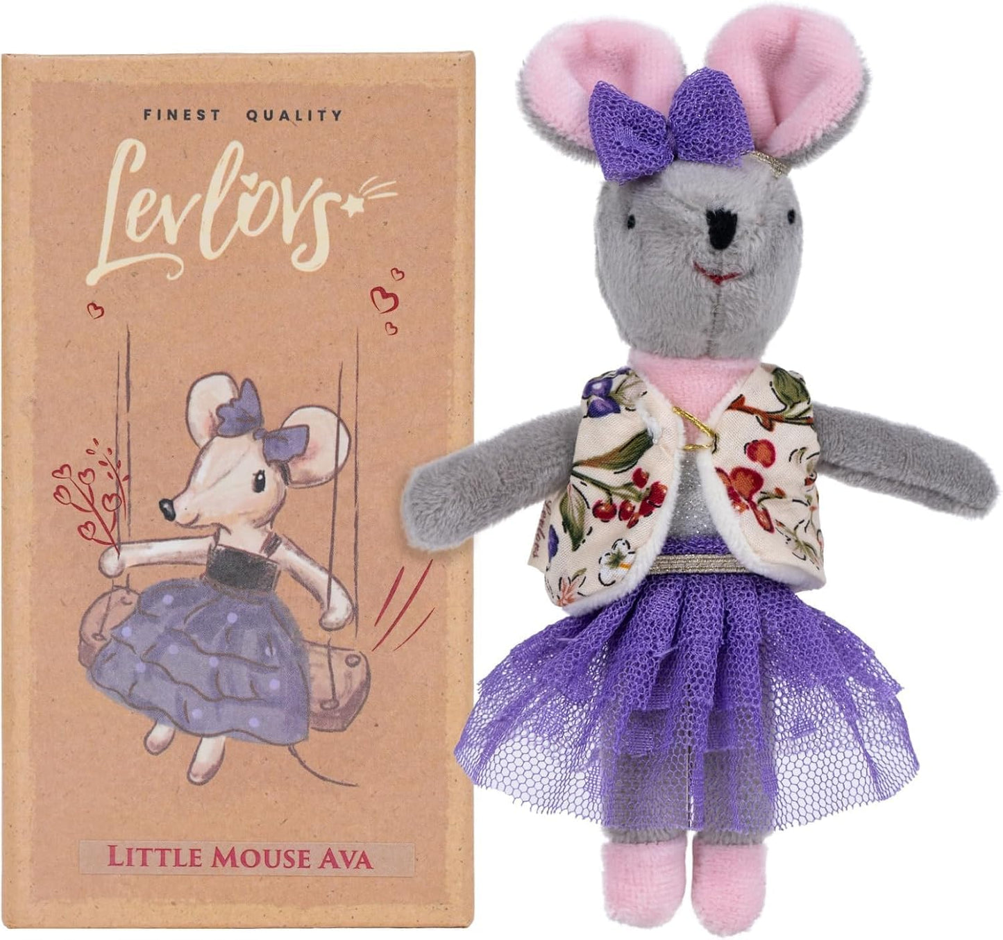 LEVLOVS Mouse in a Box: Soft Linen Cotton Toy for Imaginative Play and Nursery Decor