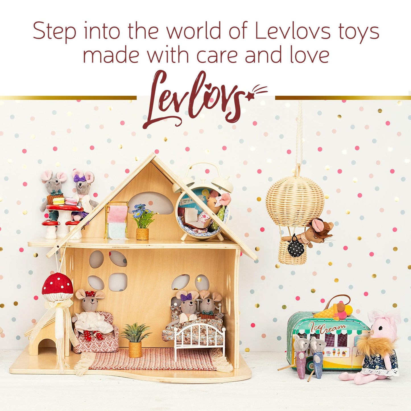 LEVLOVS Mouse in a Box: Soft Linen Cotton Toy for Imaginative Play and Nursery Decor
