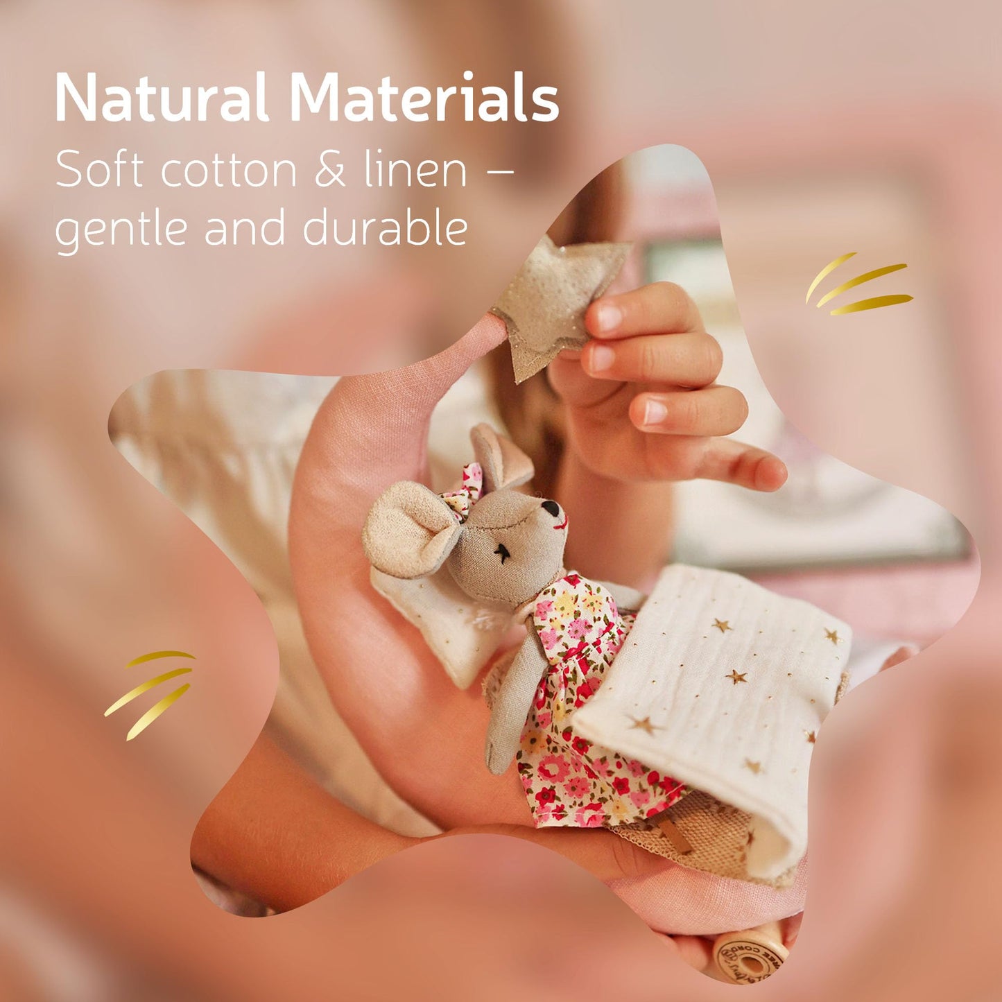 LEVLOVS Mouse in a Box: Soft Linen Cotton Toy for Imaginative Play and Nursery Decor