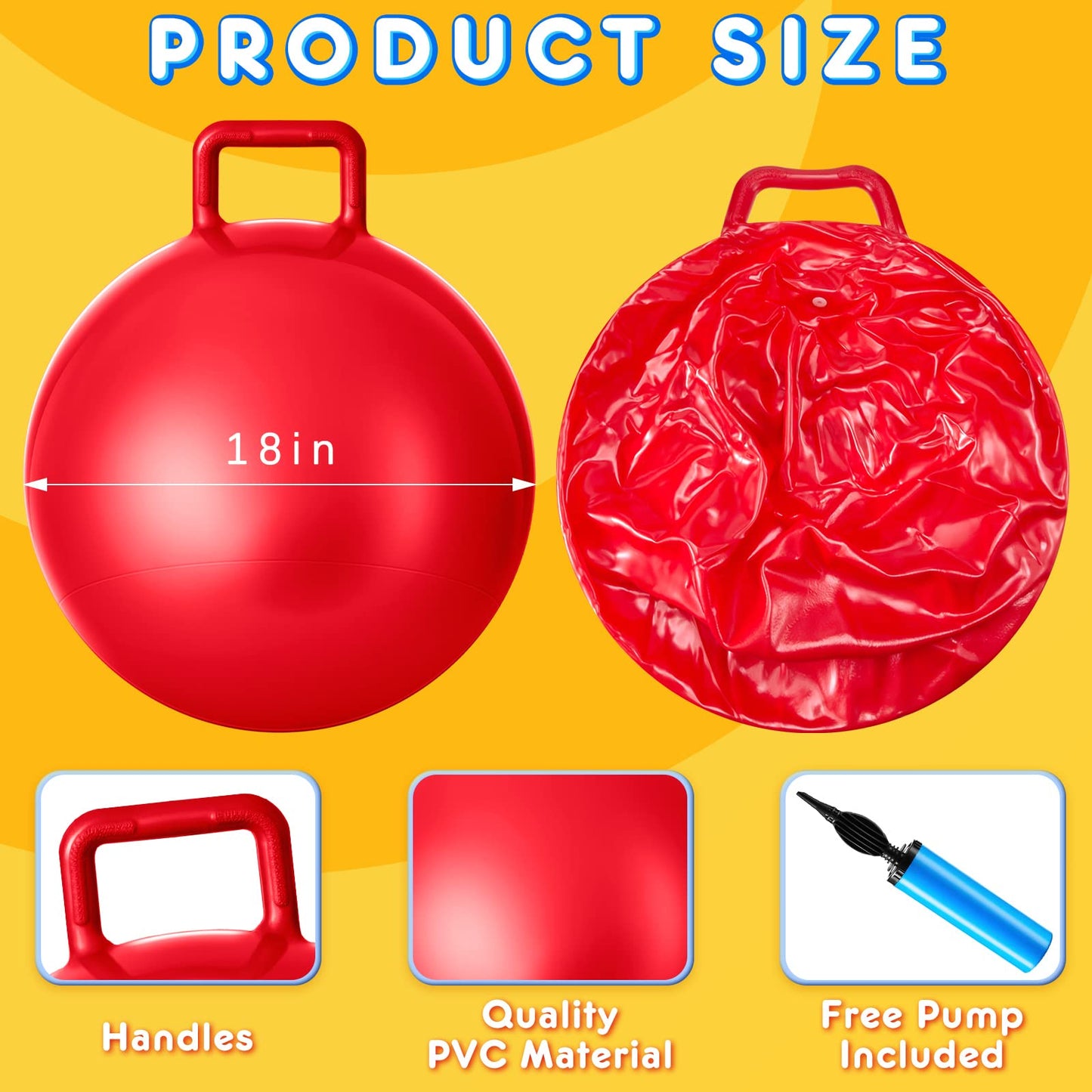 Lewtemi 3 Pcs 18 Inch Bouncing Ball with Handle – Outdoor Hopper Balls Set (Red, Blue, Yellow)