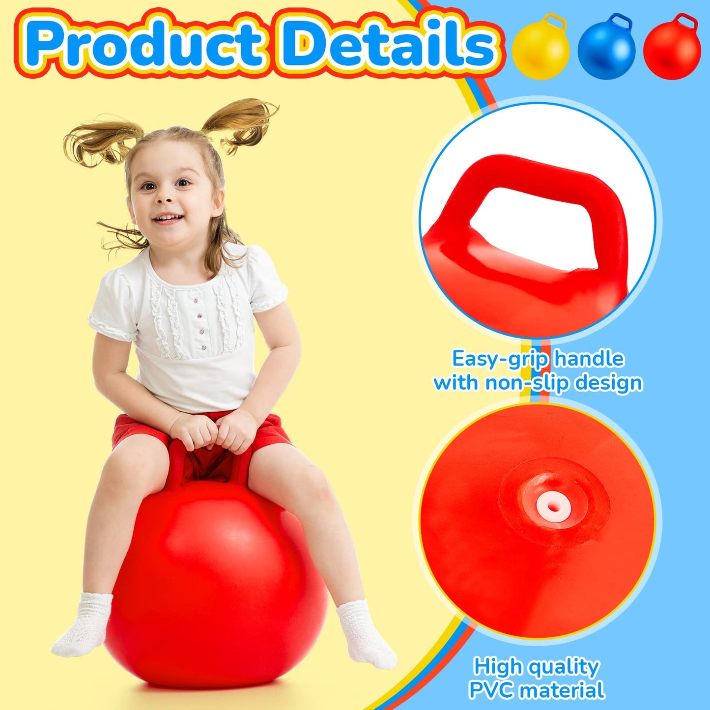 Lewtemi 18-Inch Inflatable Bouncy Hopper Ball Set with Handles – 3 Colors