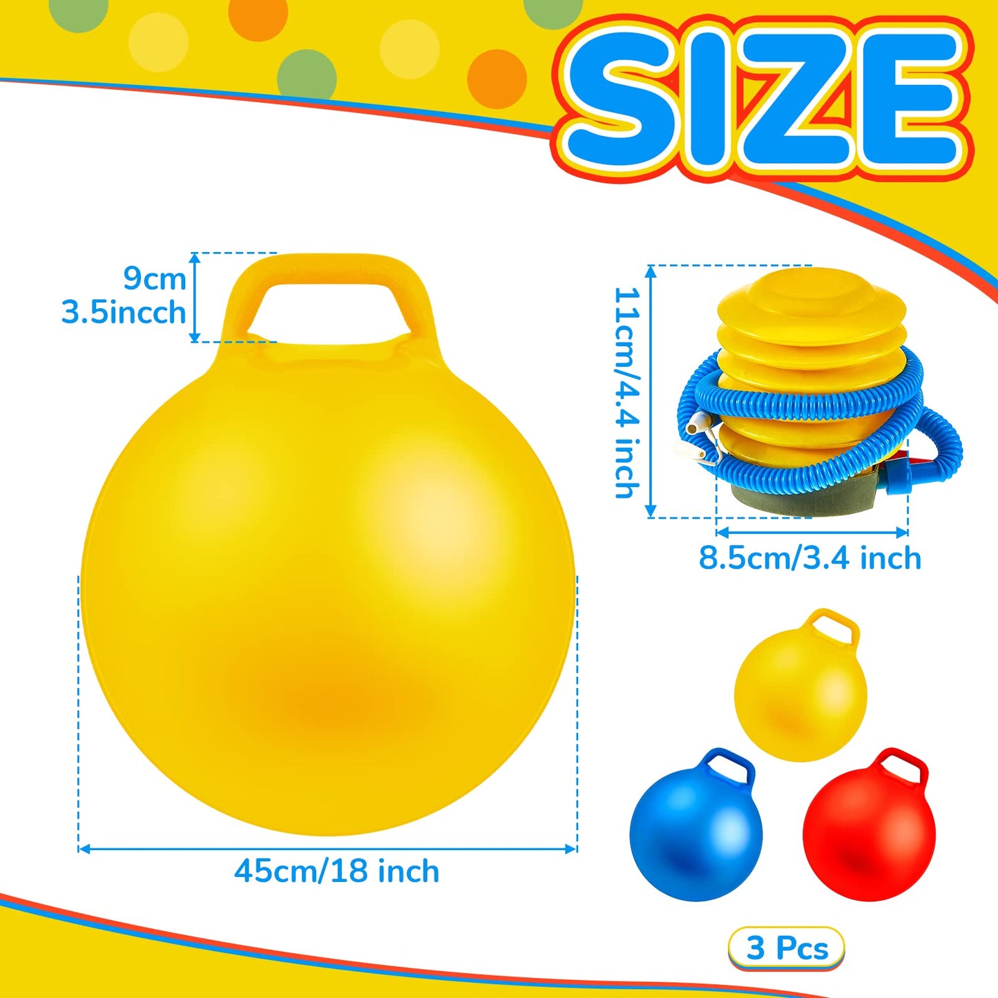 Lewtemi 18-Inch Inflatable Bouncy Hopper Ball Set with Handles – 3 Colors