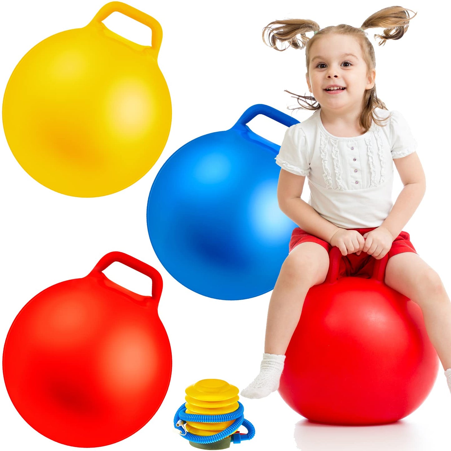 Lewtemi 18-Inch Inflatable Bouncy Hopper Ball Set with Handles – 3 Colors