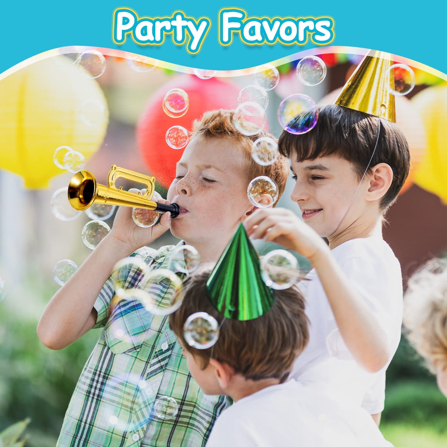 Lewtemi 24-Pack 7-Inch Metallic Trumpet Toys – Lightweight Kids Noisemakers for Parties