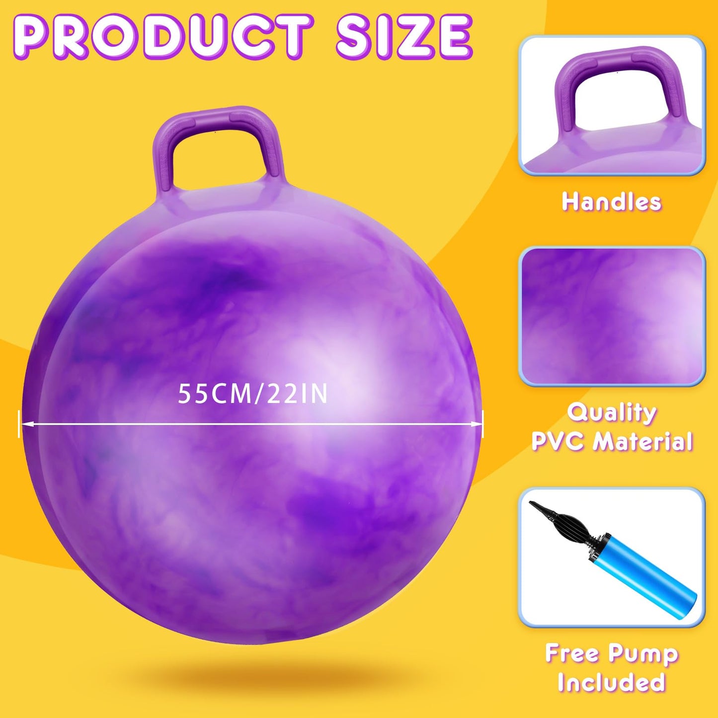 Lewtemi 3 Pcs 29-Inch Bouncing Ball with Handle – Outdoor Jumping Ball Set Gradient Red Blue Purple