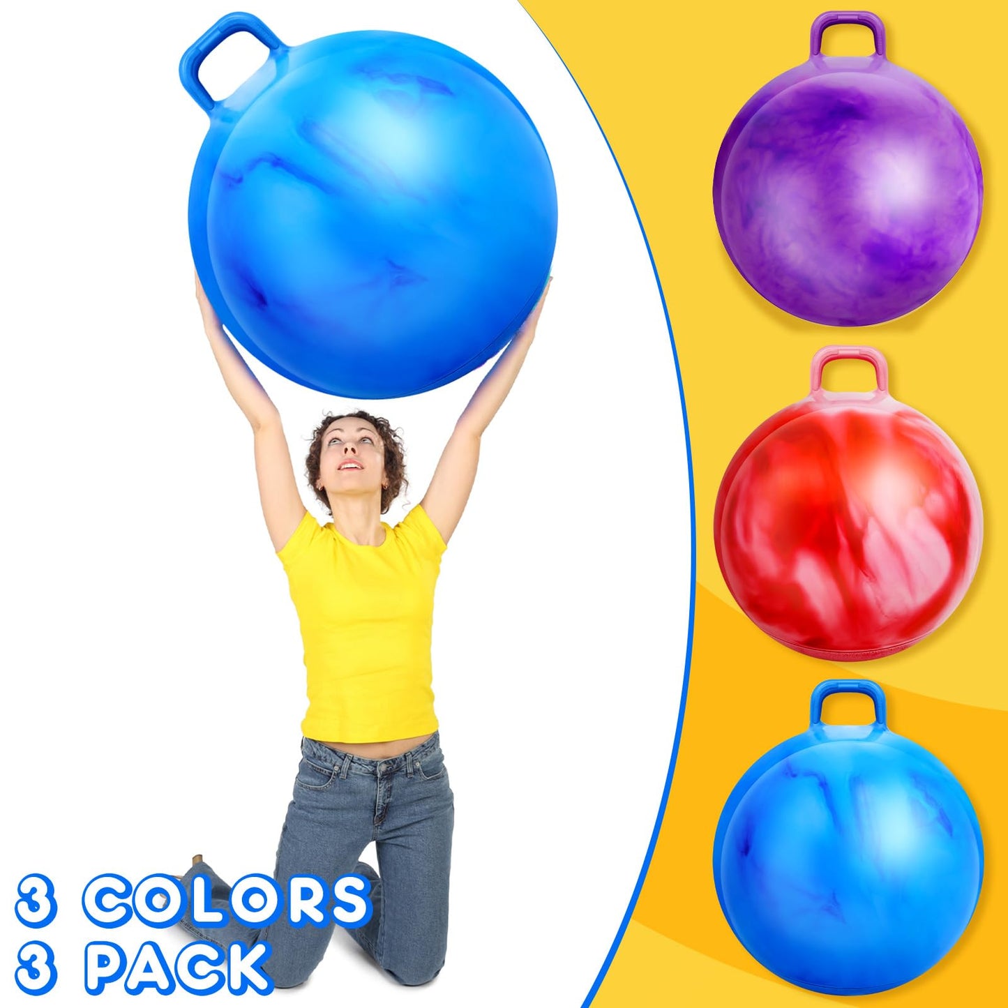 Lewtemi 3 Pcs 29-Inch Bouncing Ball with Handle – Outdoor Jumping Ball Set Gradient Red Blue Purple