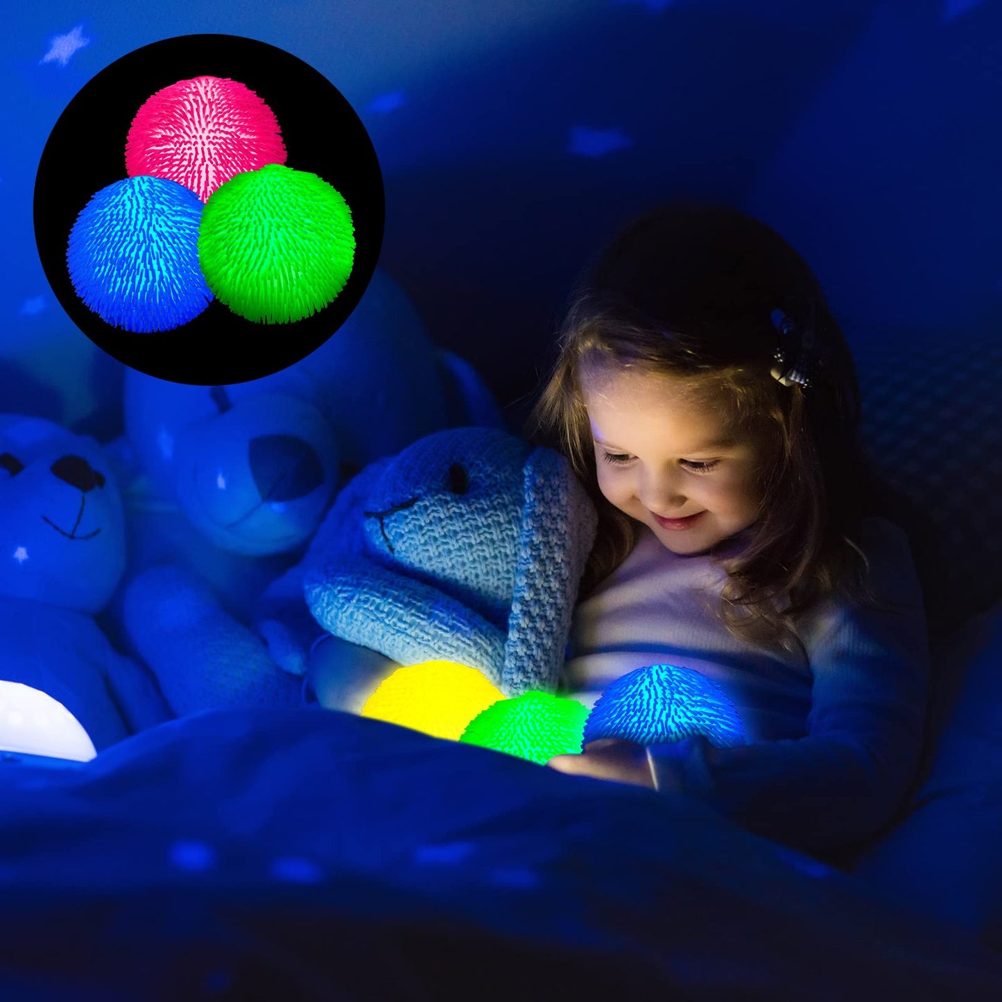 Lewtemi 3-Pack Glow-in-the-Dark 9-Inch Puffer Balls — Large Colorful Stress Toys & Party Favors