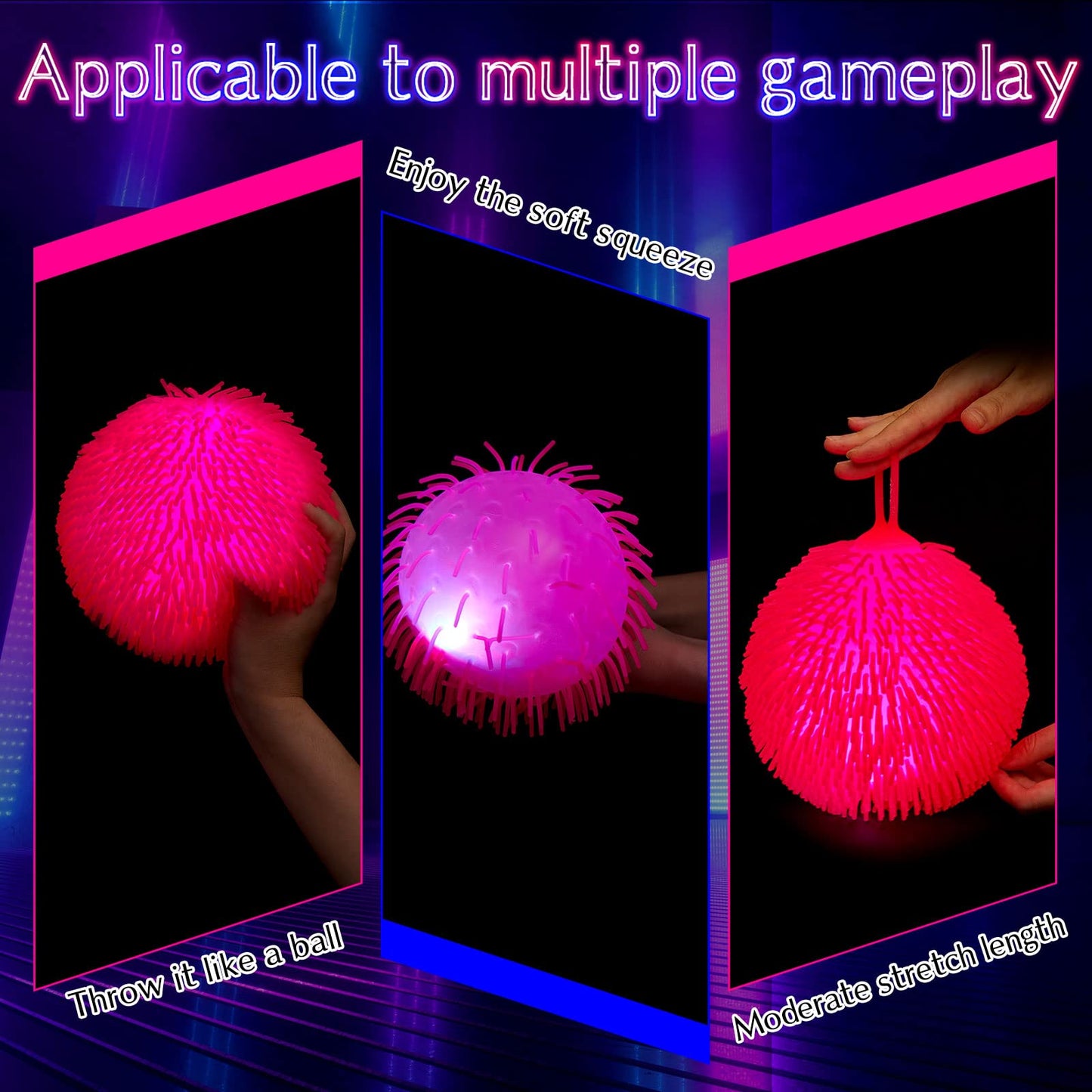 Lewtemi 3-Pack Glow-in-the-Dark 9-Inch Puffer Balls — Large Colorful Stress Toys & Party Favors