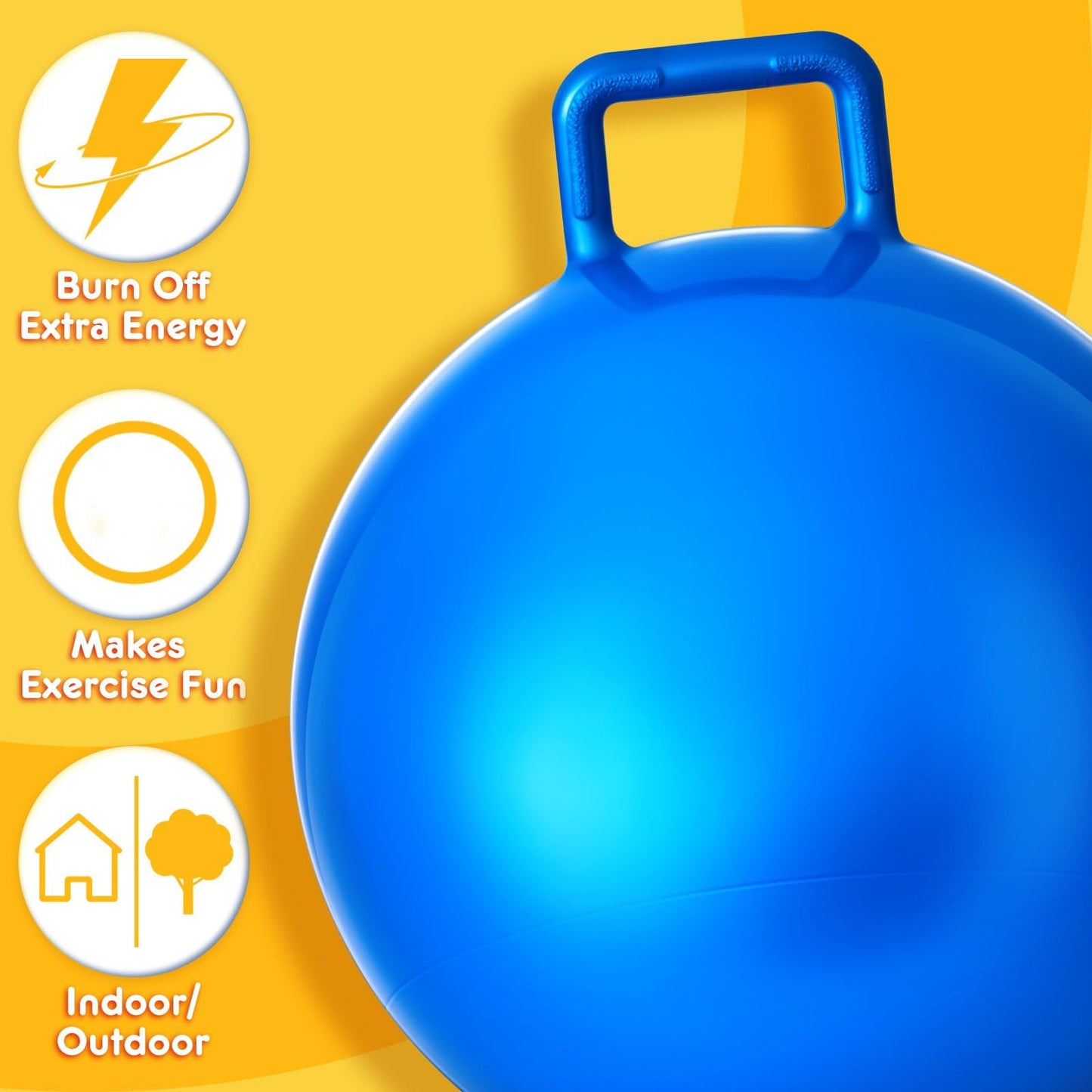Lewtemi 3 Pcs 18 Inch Bouncing Ball with Handle – Outdoor Hopper Balls Set (Red, Blue, Yellow)