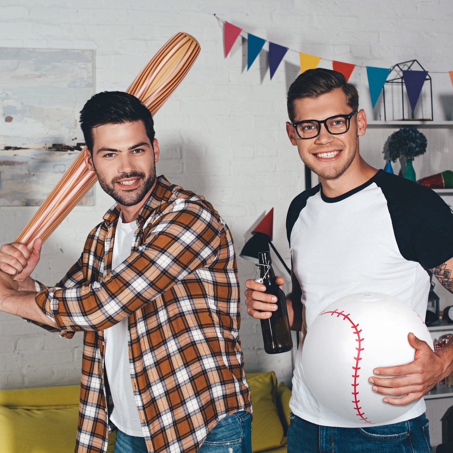 Lewtemi 3 Pcs Inflatable Baseball Bat Beach Ball Set – Pool Party Favors (Wood Color)