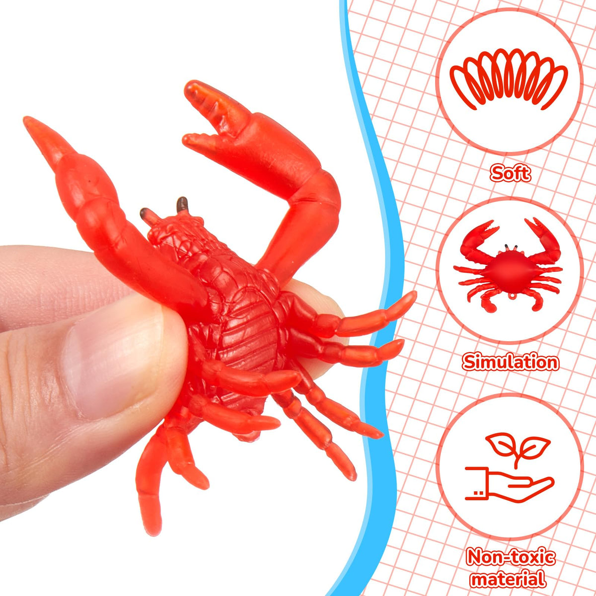 Lewtemi 50 Pcs Mini Red Crab Toys – Soft TPR Crawfish Models for Education, Decor & Props