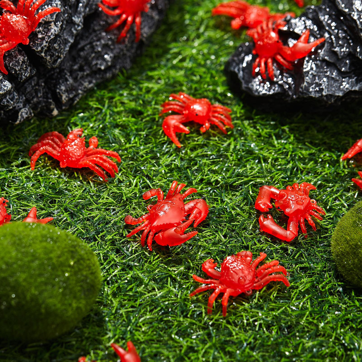 Lewtemi 50 Pcs Mini Red Crab Toys – Soft TPR Crawfish Models for Education, Decor & Props