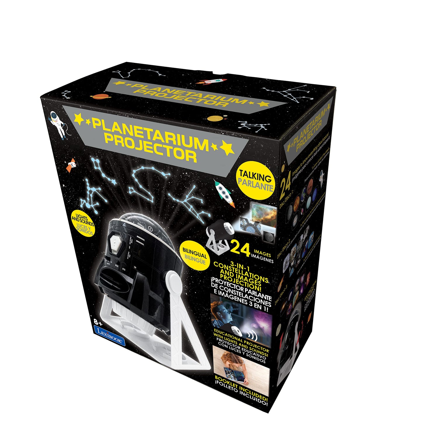 LEXiBOOK Speaking 2-in-1 Constellations & Images Planetarium Projector – 24 Images, 2 Domes, STEM, NLJ181i2