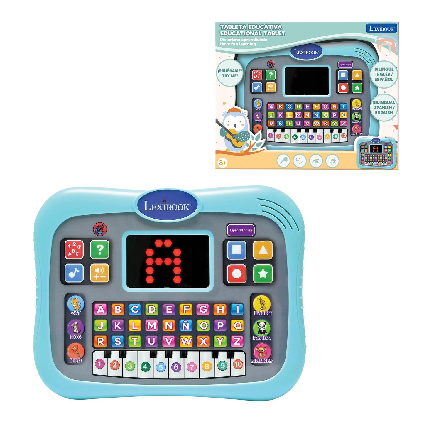 Lexibook Educational Tablet - Bilingual English/Spanish Learning, Alphabet, Numbers, Animals, Piano & Quiz