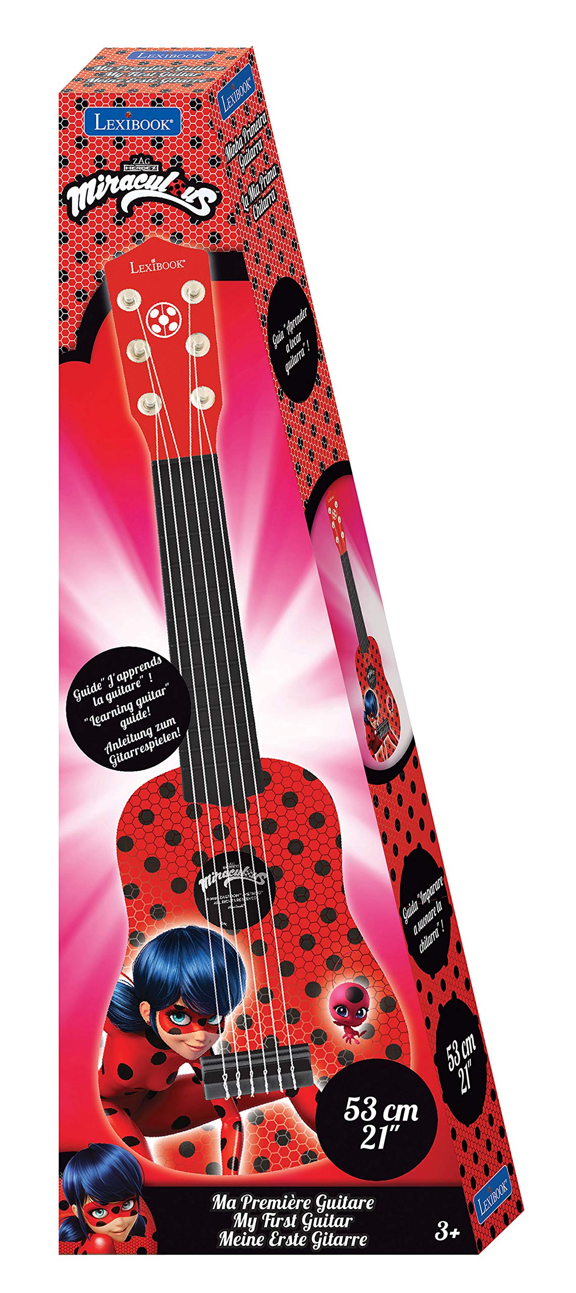 LEXiBOOK Miraculous Ladybug My First Guitar for Kids – 21'', 6 Nylon Strings, Guide Included