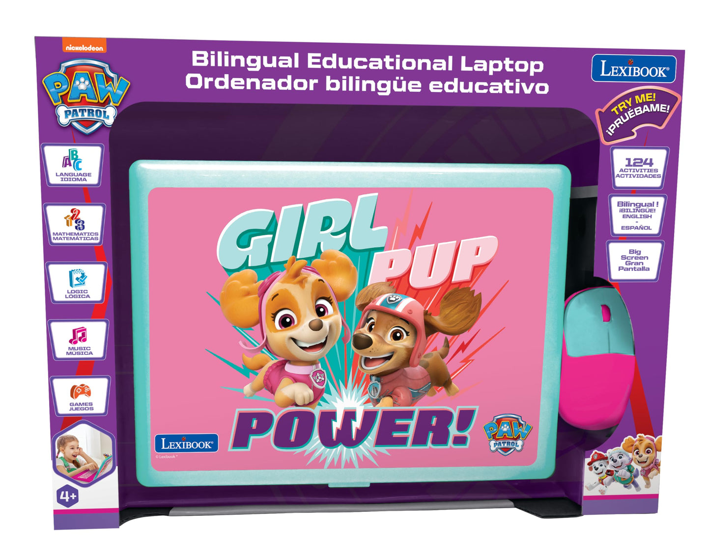 Lexibook Paw Patrol Bilingual Educational Laptop – 124 Activities in English & Spanish, Pink