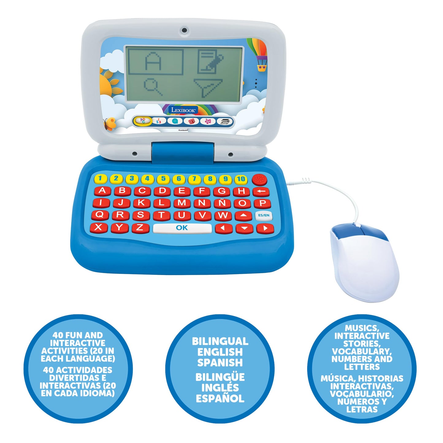 Lexibook Power Junior: Bilingual English/Spanish Educational Laptop with 40 Activities
