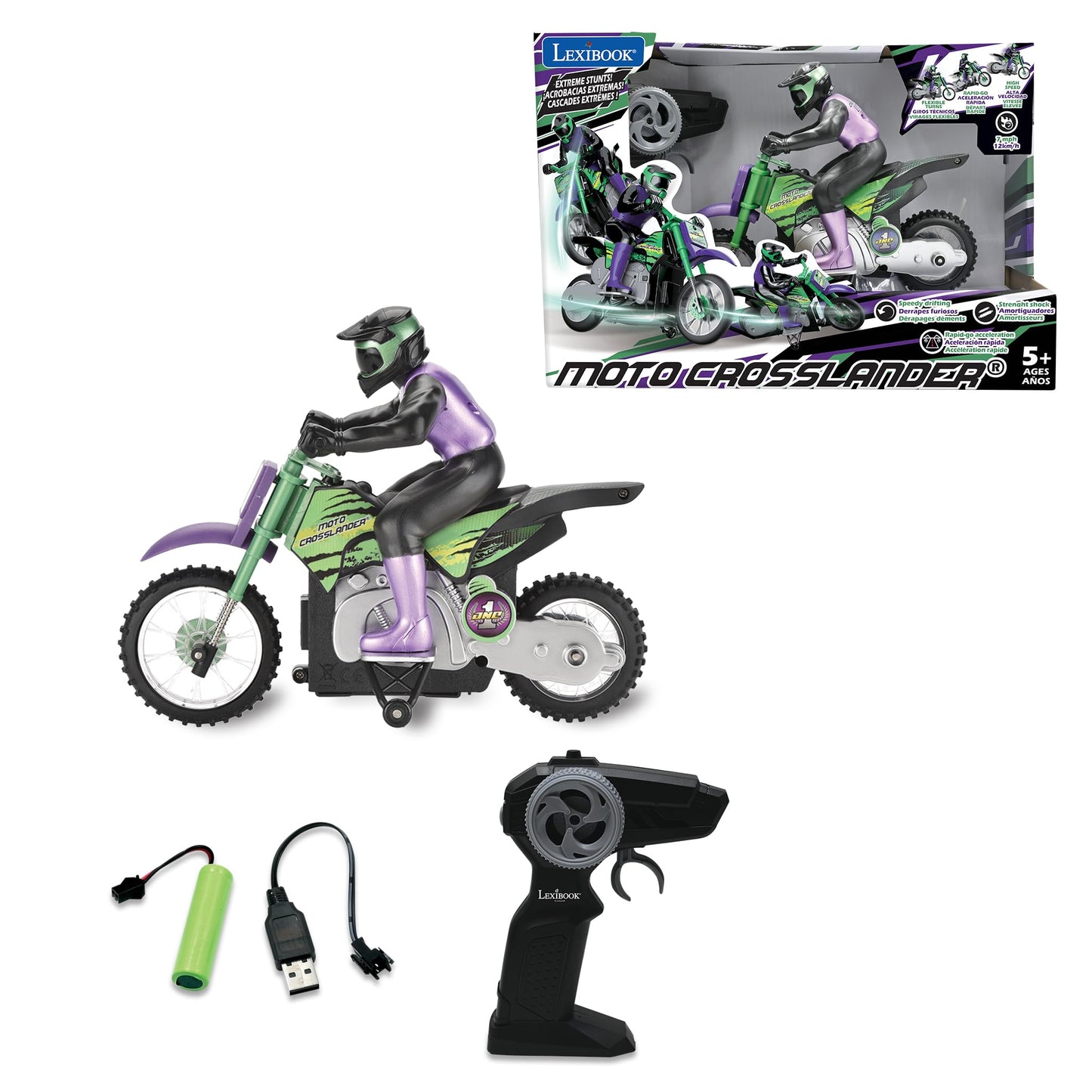 LEXiBOOK RC18 Crosslander RC Motorcycle – 12 km/h, 2.4 GHz Radio Control