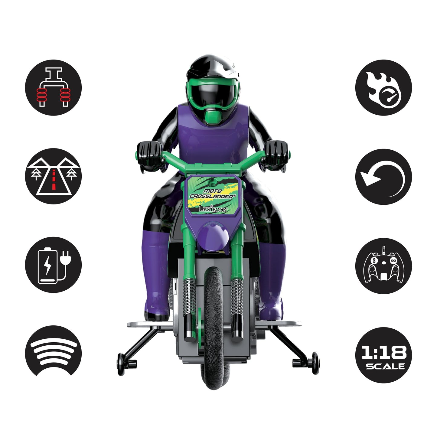 LEXiBOOK RC18 Crosslander RC Motorcycle – 12 km/h, 2.4 GHz Radio Control