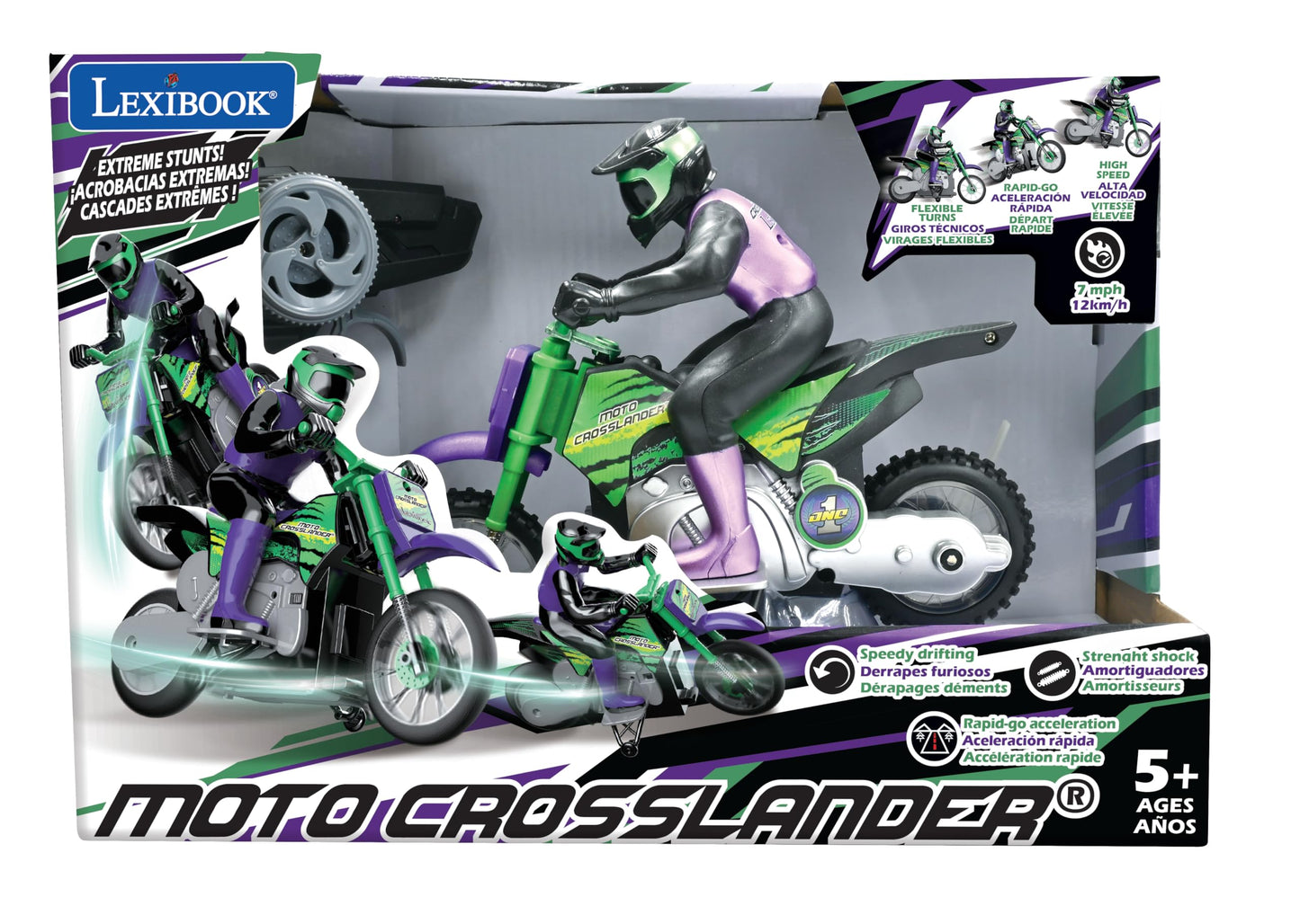 LEXiBOOK RC18 Crosslander RC Motorcycle – 12 km/h, 2.4 GHz Radio Control