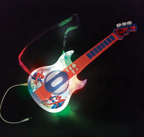 LEXiBOOK Spider-Man Light-Up Guitar with Microphone – 2 Game Modes & MP3 Input (Blue/Red)