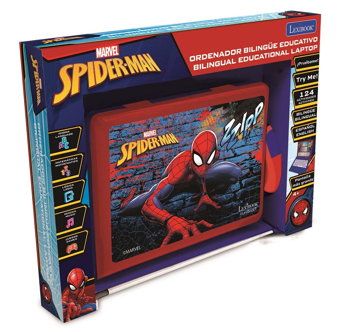 LEXiBOOK Spider-Man Educational Laptop – Bilingual Spanish/English Kid Toy with 124 Activities