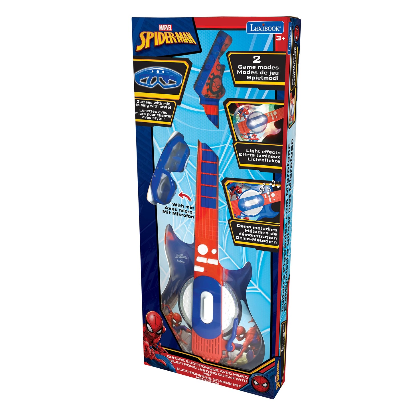 LEXiBOOK Spider-Man Light-Up Guitar with Microphone – 2 Game Modes & MP3 Input (Blue/Red)