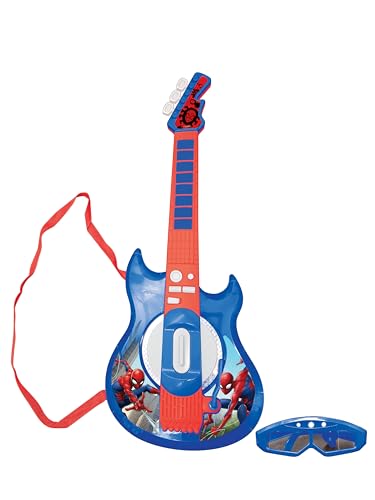 LEXiBOOK Spider-Man Light-Up Guitar with Microphone – 2 Game Modes & MP3 Input (Blue/Red)