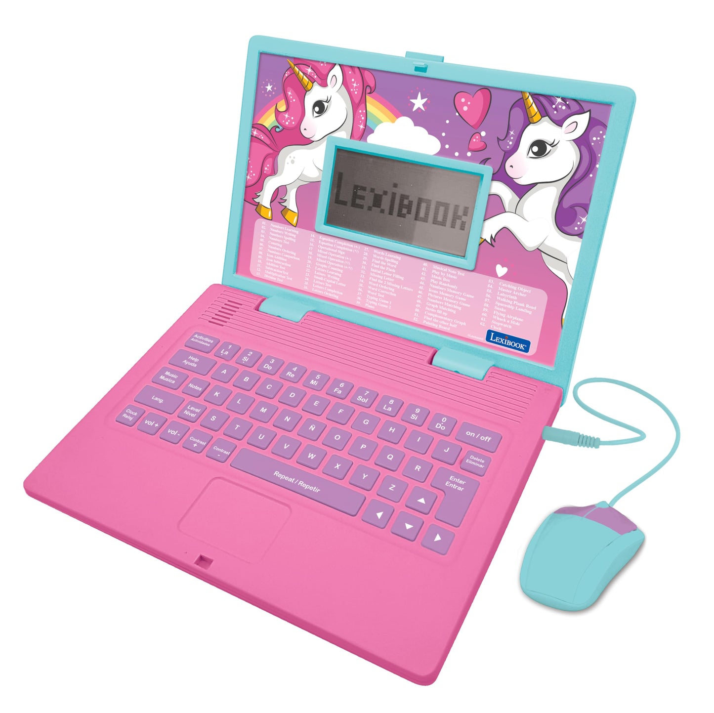 LEXiBOOK Unicorn Educational Laptop | Bilingual Spanish/English, 124 Activities