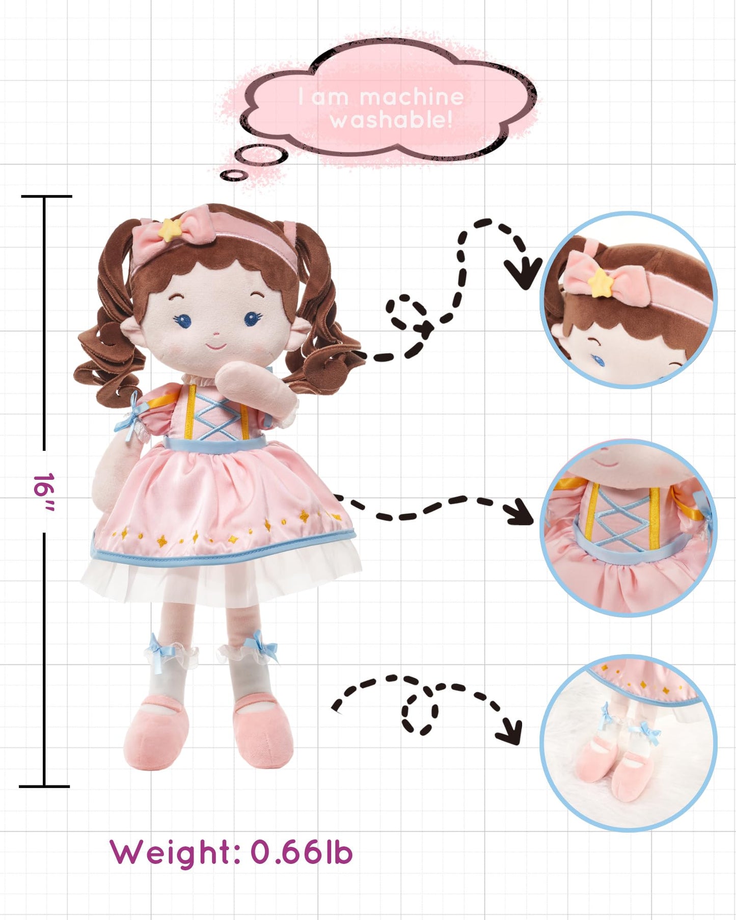 LeyaDoll Soft Baby Doll Toys (16'') - My First Rag Doll for 1 Year Old Girls | Princess Twinkle Plush Gift